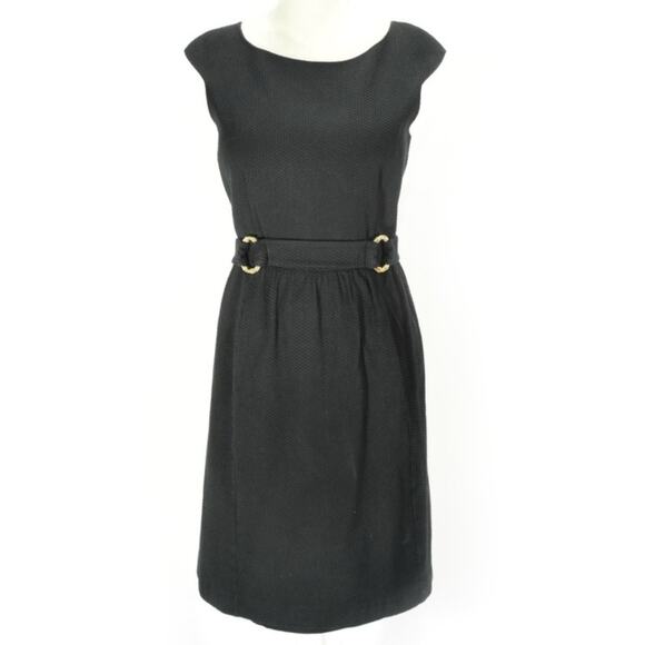 David Meister Textured Little Black Dress 6 cap sleeves hourglass Like New gold - Picture 1 of 6